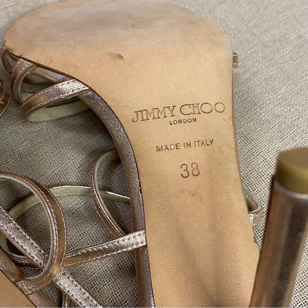 Jimmy Choo Metallic Rose Gold Strappy Heels - Picture 8 of 14